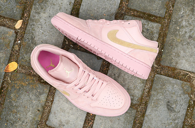 Air Jordan 1 Retro Low Pink Gold Womens Basketball Shoes - ShoesMuch.com